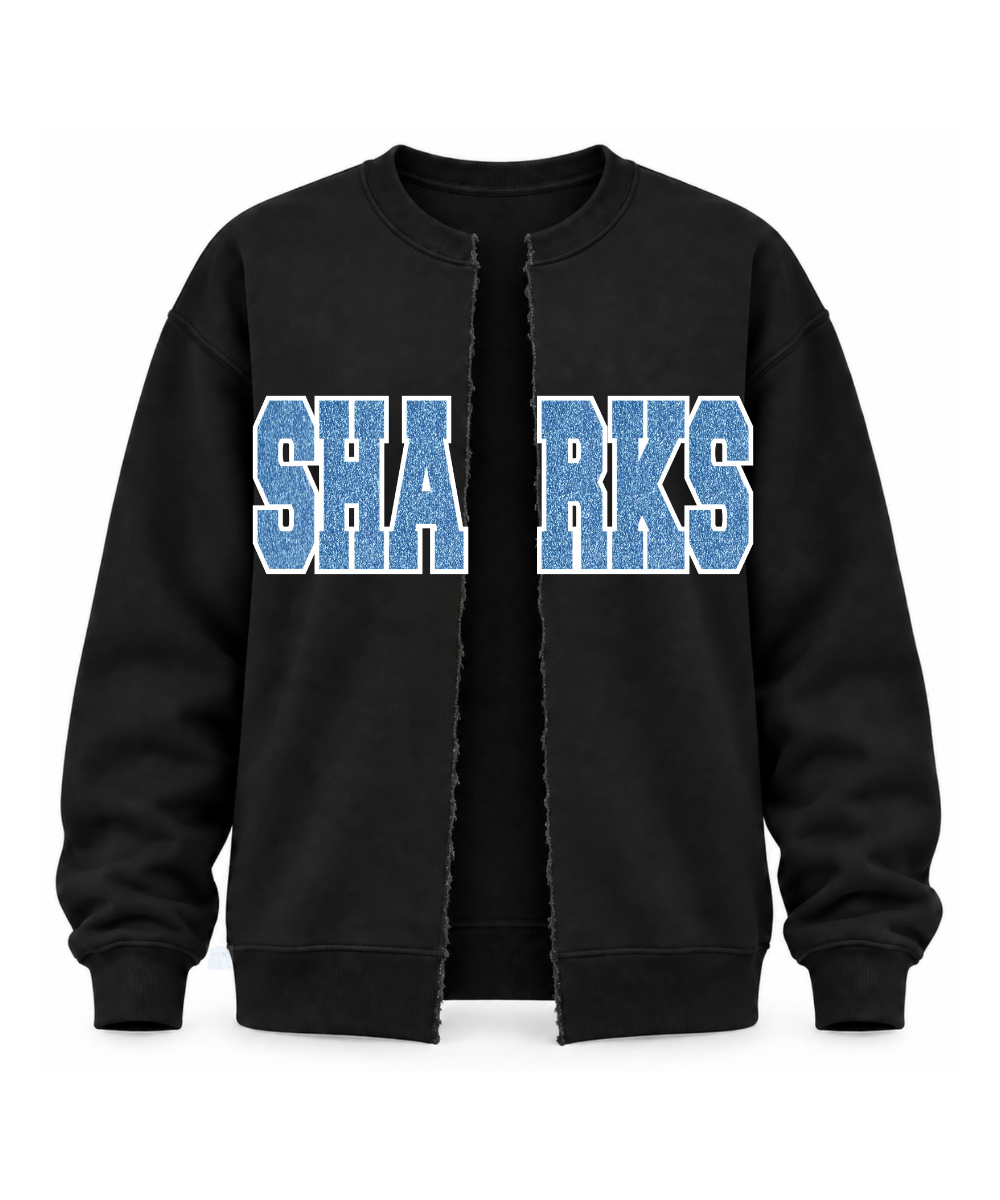 Shadow Creek High School- Glitter Applique SHARKS Split Front Cotton Fleece Crewneck