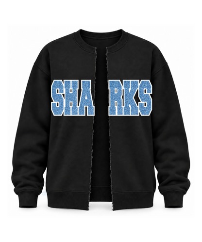 Shadow Creek High School- Glitter Applique SHARKS Split Front Cotton Fleece Crewneck