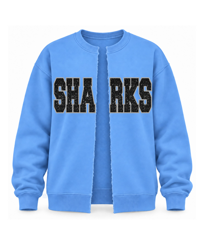 Shadow Creek High School- Glitter Applique SHARKS Split Front Cotton Fleece Crewneck
