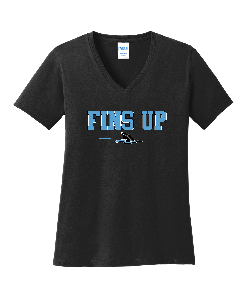 Shadow Creek Aquatics - Fins Up Ladies Vneck Cotton Tee
