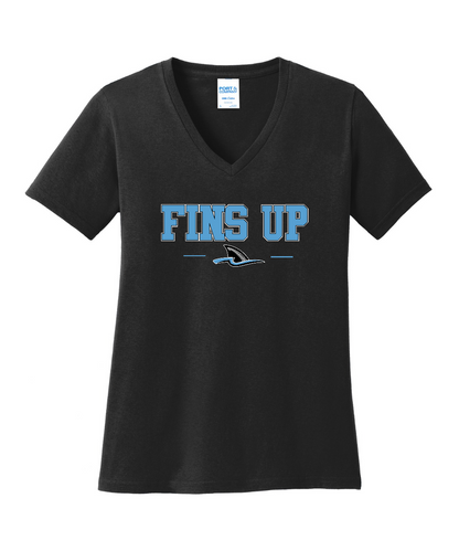 Shadow Creek Aquatics - Fins Up Ladies Vneck Cotton Tee