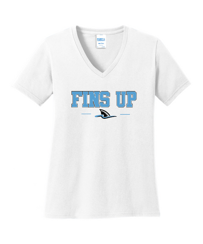 Shadow Creek Aquatics - Fins Up Ladies Vneck Cotton Tee