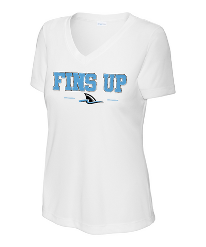 Shadow Creek Aquatics - Fins Up Ladies Vneck Performance Tee