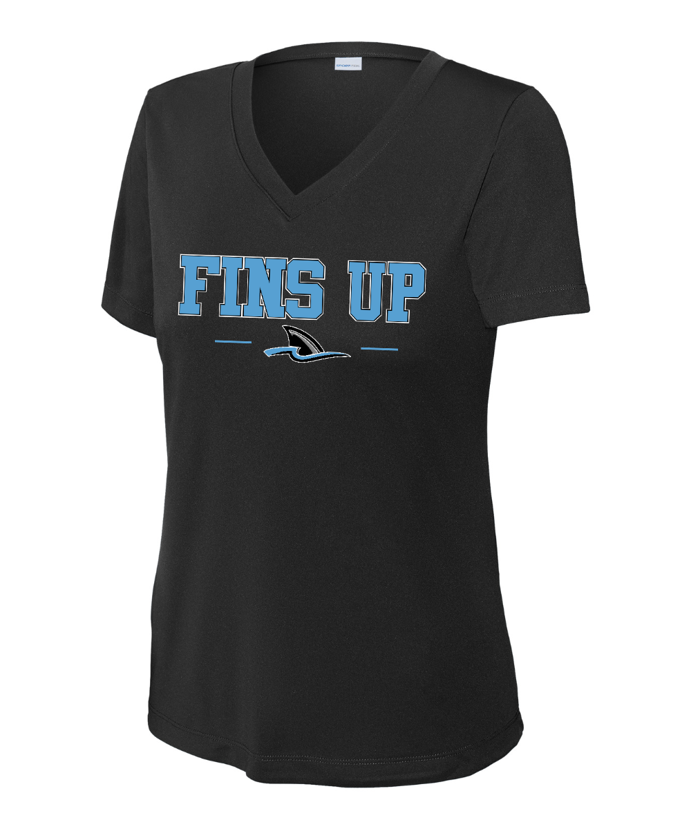 Shadow Creek Aquatics - Fins Up Ladies Vneck Performance Tee