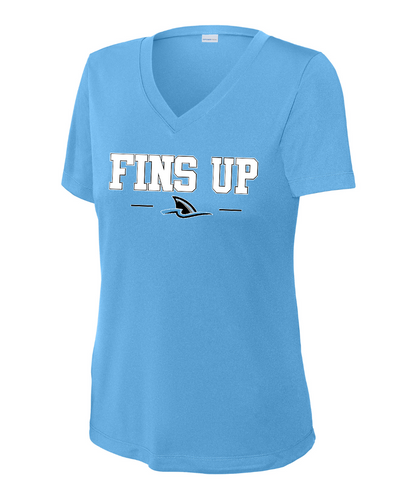 Shadow Creek Aquatics - Fins Up Ladies Vneck Performance Tee