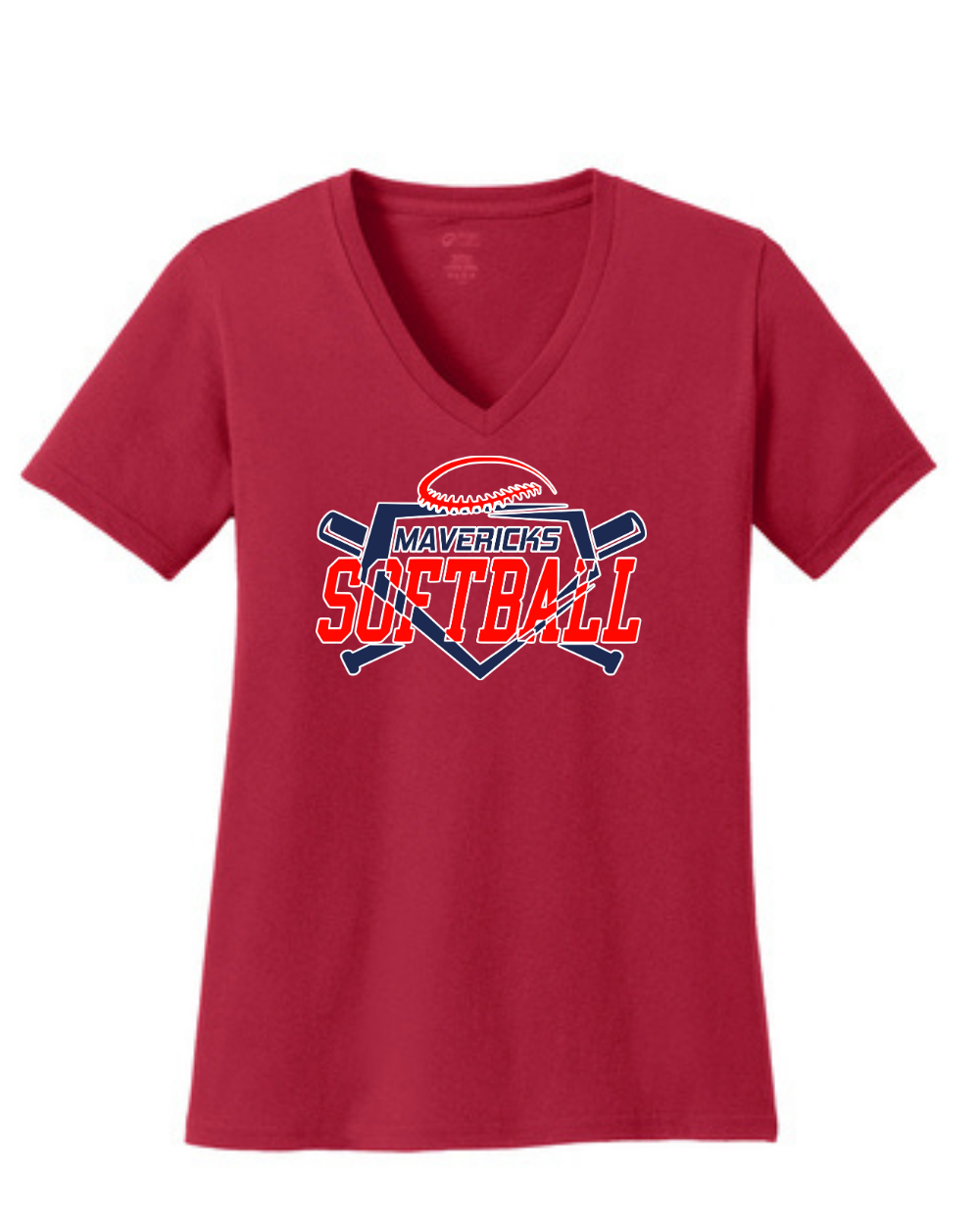 Manvel Softball- Mavericks Softball Ladies Vneck Cotton Tee
