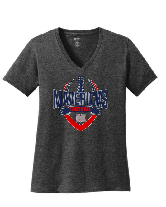 Manvel Football- Mavericks Football Ladies Vneck Cotton Tee