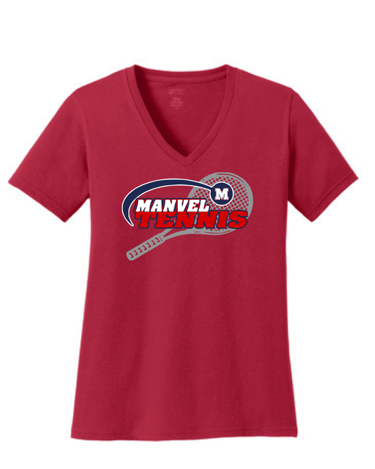 Manvel Tennis- Manvel Tennis Ladies Vneck Cotton Tee