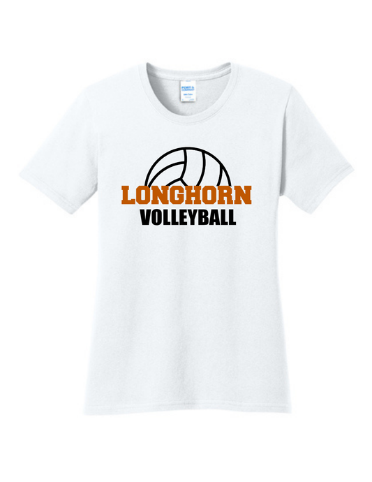 Dobie HS Volleyball - Longhorn Volleyball Logo - Ladies Dryblend Cotton Tee