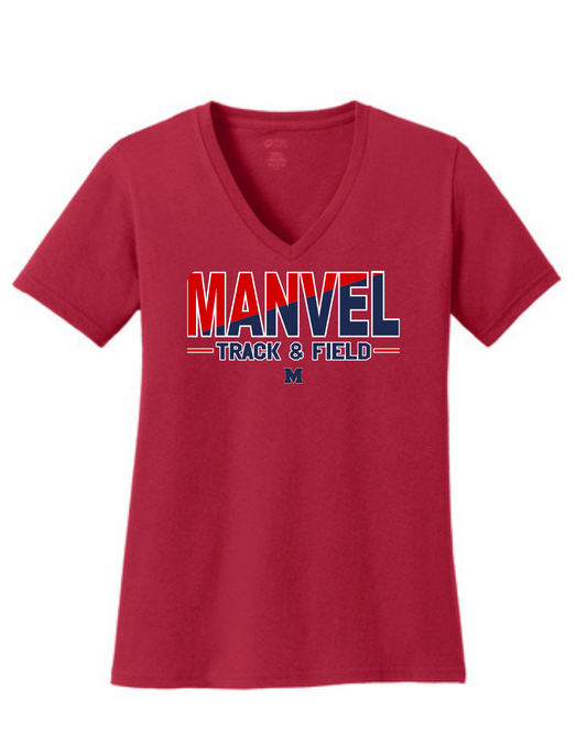 Manvel Track and Field- Manvel Track and Field Ladies Vneck Cotton Tee