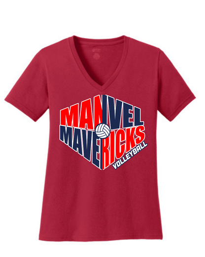 Manvel Volleyball- Manvel Mavericks Volleyball Ladies Vneck Cotton Tee