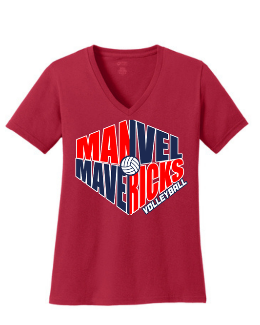 Manvel Volleyball- Manvel Mavericks Volleyball Ladies Vneck Cotton Tee