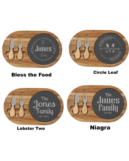 Kitchen- Acacia Wood/Slate Rectangle Cheese Set with Two Tools