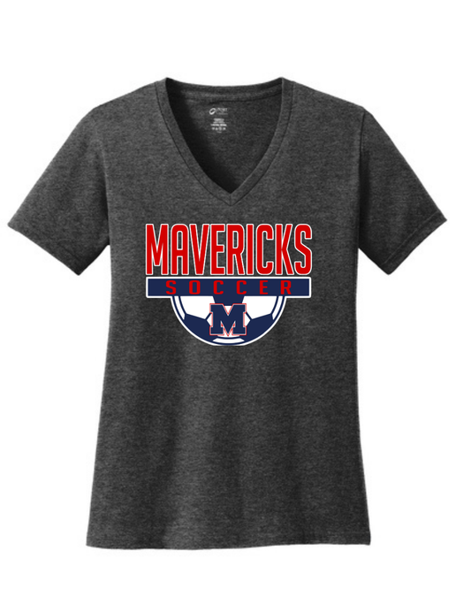 Manvel Soccer- Mavericks Soccer Ladies Vneck Cotton Tee