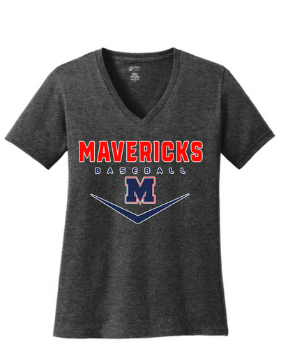 Manvel Baseball- Mavericks  Baseball Ladies Vneck Cotton Tee
