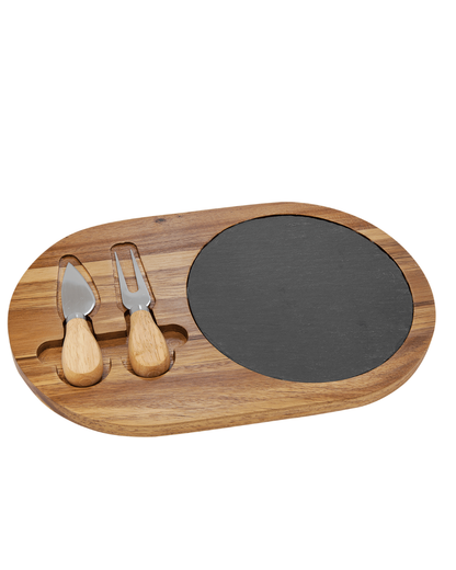 Kitchen- Acacia Wood/Slate Rectangle Cheese Set with Two Tools