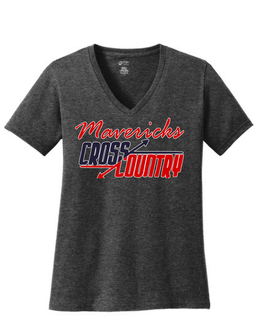 Manvel Cross Country- Mavericks Cross Country Ladies Vneck Cotton Tee