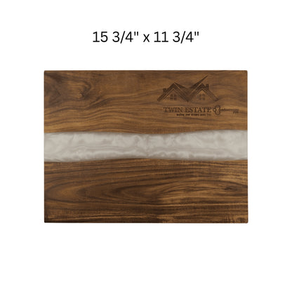 Gift - Engraved Acacia Serving Board with White Pearl Resin
