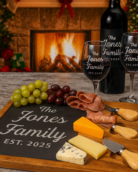 Gifts- Acacia Wood/Slate Rectangle Cheese Set with Three Tools