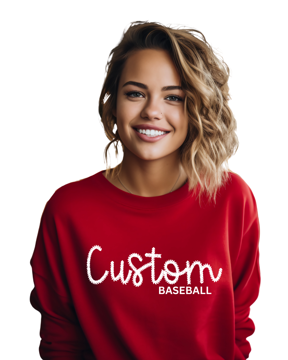 Baseball Spiritwear- Baseball Embroidered Mascot  Stitch Font Crewneck
