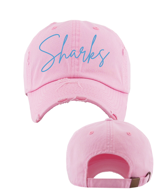 Shadow Creek High School-  Sharks Embroidered Signature Distressed Dad Hat