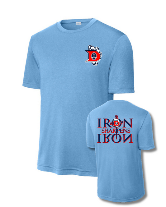 Dawson Football- Iron Sharpens Iron  Short Sleeve Performance Tee- Light Blue