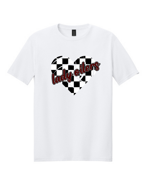 PHS Volleyball- Lady Oilers Checkered Volleyball Cotton Tee-white