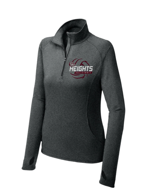 Heights Volleyball- Heights VB Ladies Stretch 1/4-Zip Pullover-Heather  Grey
