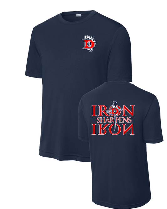 Dawson Football- Iron Sharpens Iron  Short Sleeve Performance Tee- Navy Blue