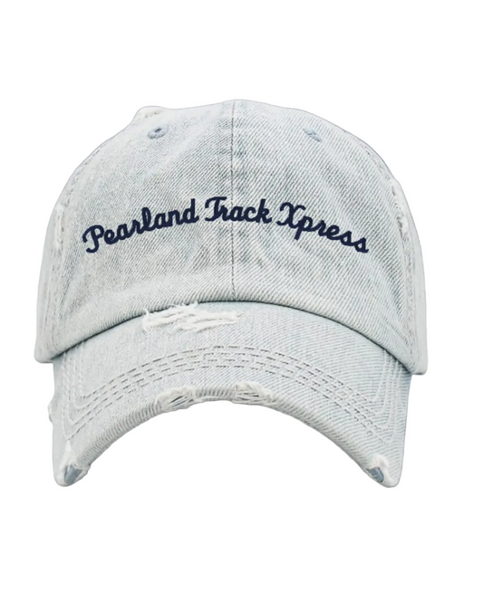 PTX- Pearland Track Xpress Embroidered Denim Distressed Dad Hat- PTX