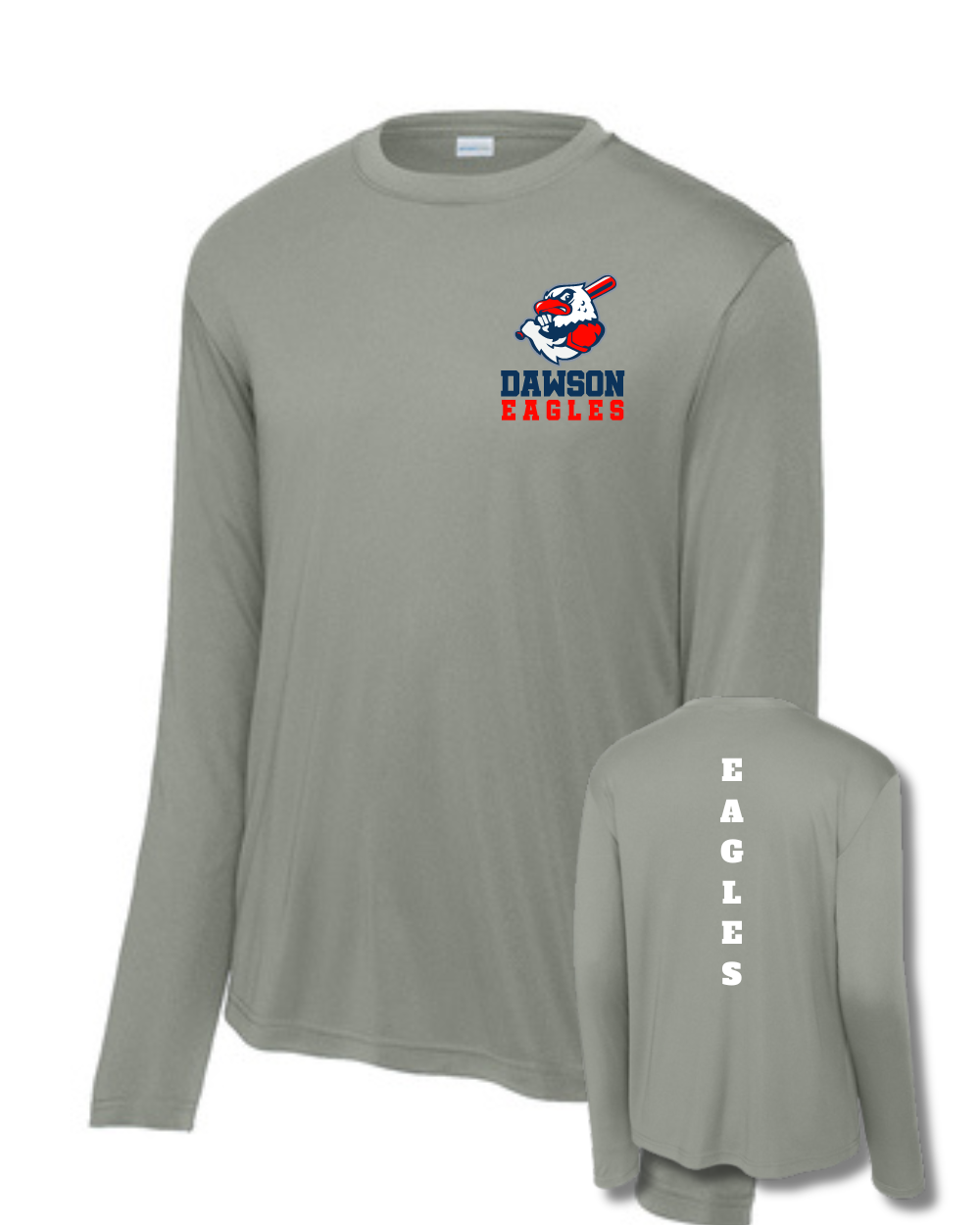 Dawson Baseball Eagles Logo - Long Sleeve Performance Tee- Grey