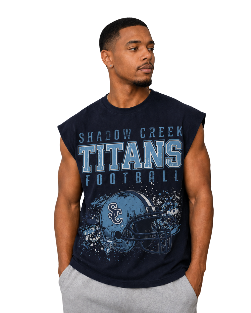 Shadow Creek Titans- Distressed Titans Football Heavy Weight Sleeveless Tee