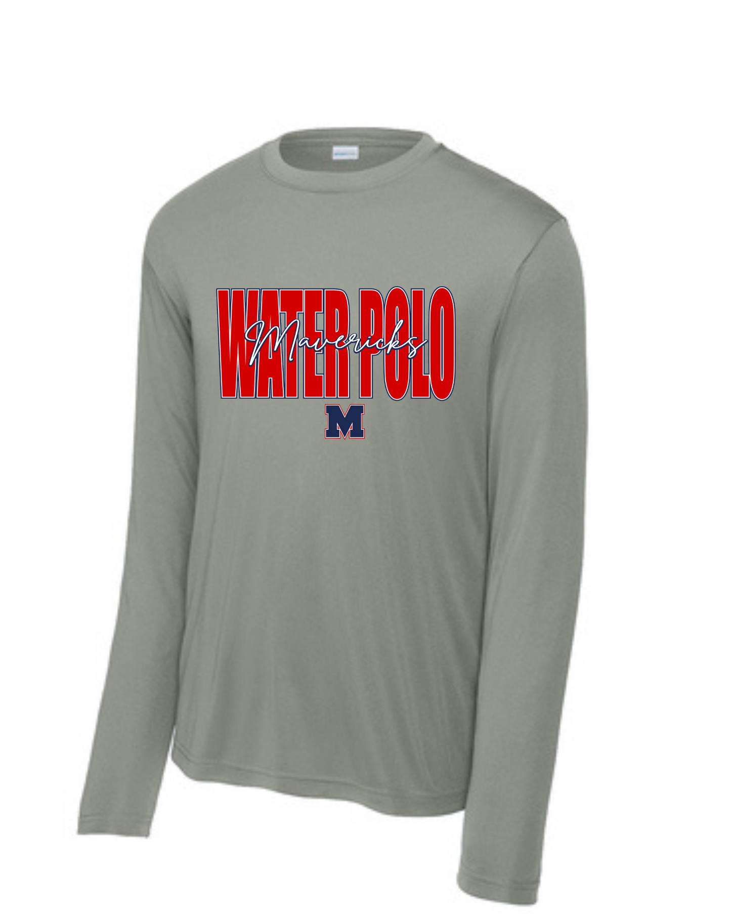 Manvel Water Polo- Water Polo Cursive Mavericks- Long Sleeve Performance Tee