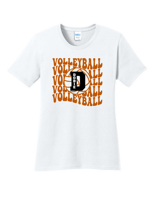 Dobie HS Volleyball - Wavy Volleyball Logo - Ladies Dryblend Cotton Tee