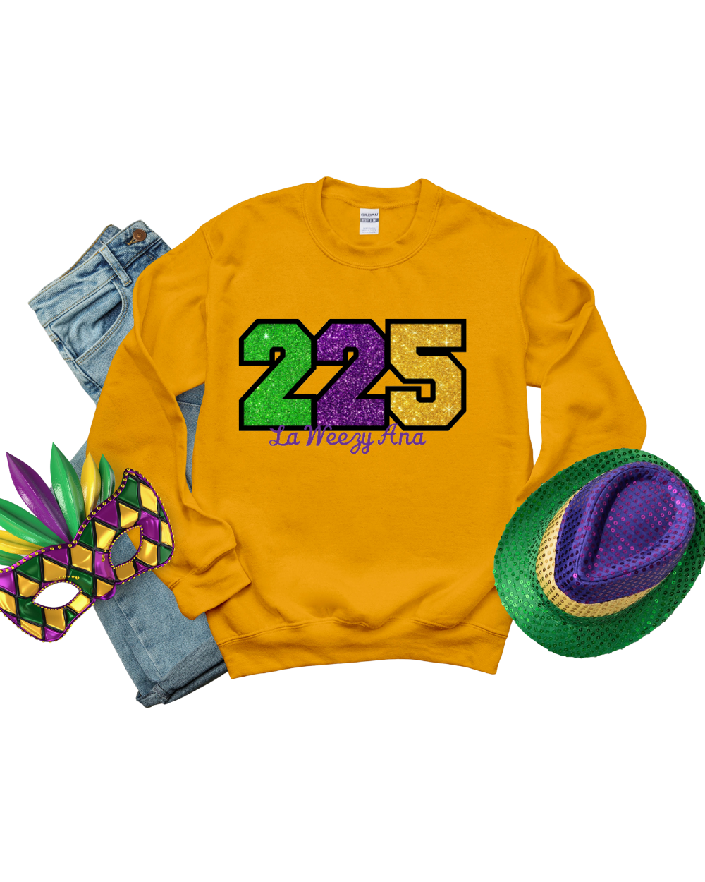 Sweatshirt-Mardi Gras Area Code Glitter Applique  Sweatshirt
