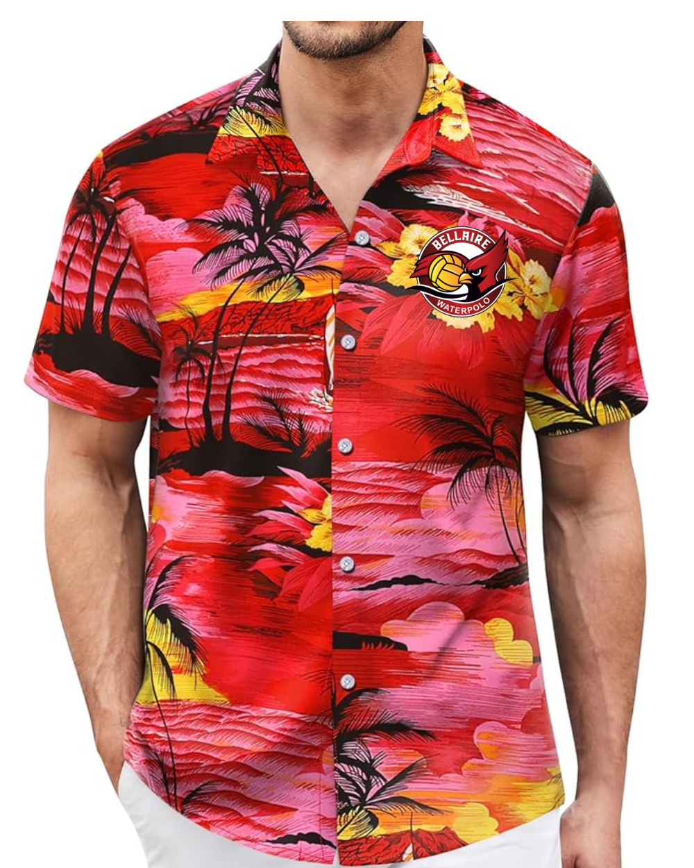 Bellaire Cardinals Water Polo - Bellaire Water Polo  Embroidered Logo Hawaiian Shirt