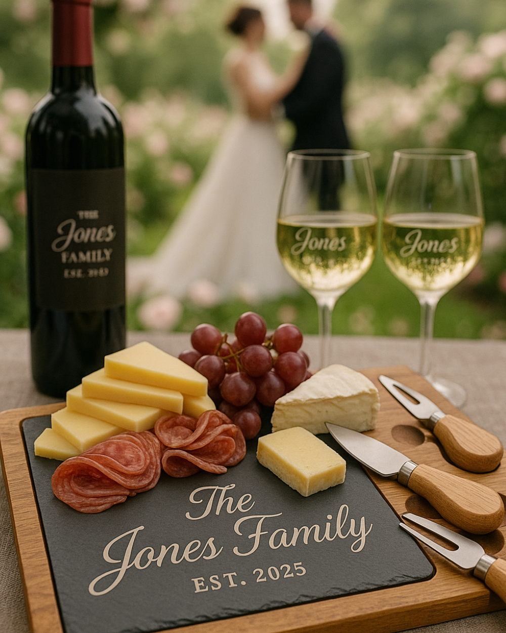 Gifts- Acacia Wood/Slate Rectangle Cheese Set with Three Tools