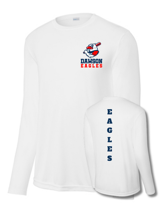 Dawson Baseball Eagles Logo - Long Sleeve Performance Tee- White