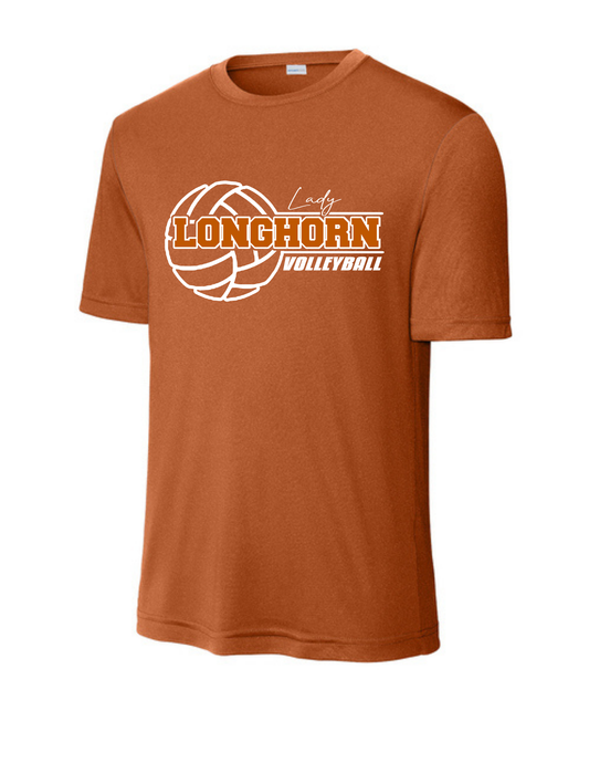 Dobie HS Volleyball -Ladies Longhorn Volleyball Short Sleeve Performance Tee