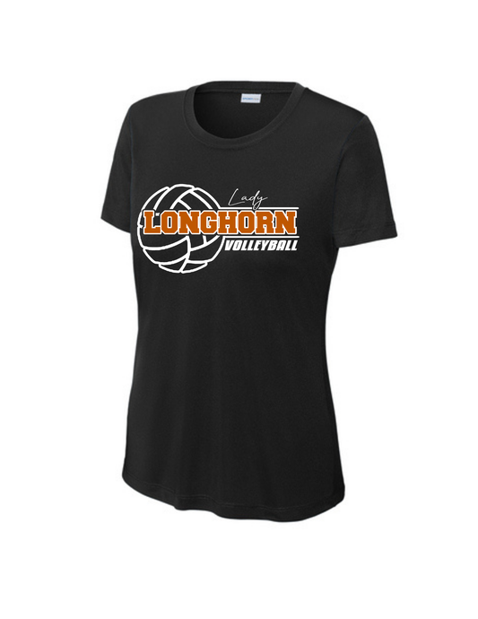Dobie HS Volleyball -Ladies Longhorn Volleyball Ladies Short Sleeve Performance Tee
