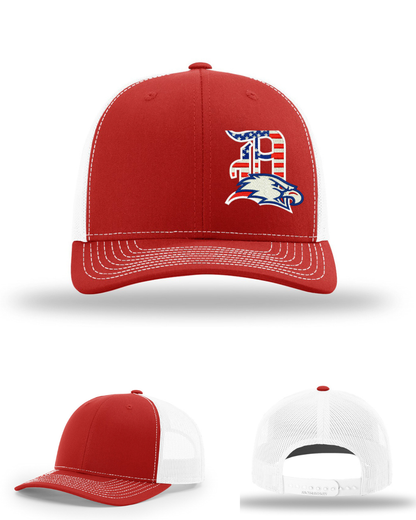 Dawson Baseball- D Eagles Flag Logo- Richardson 112 Trucker Hat