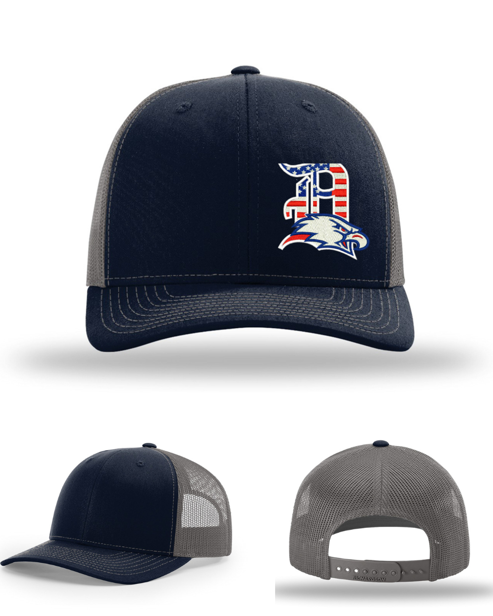 Dawson Baseball- D Eagles Flag Logo- Richardson 112 Trucker Hat