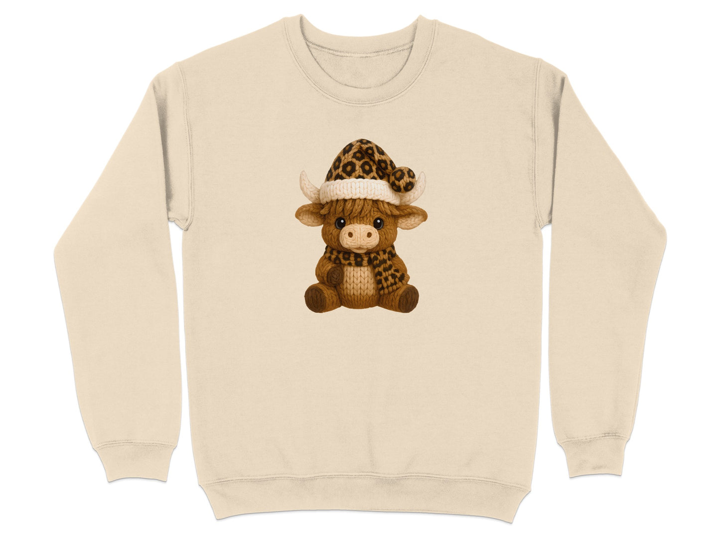 Cute Highland Cow Sweatshirt with Hat and Scarf Design