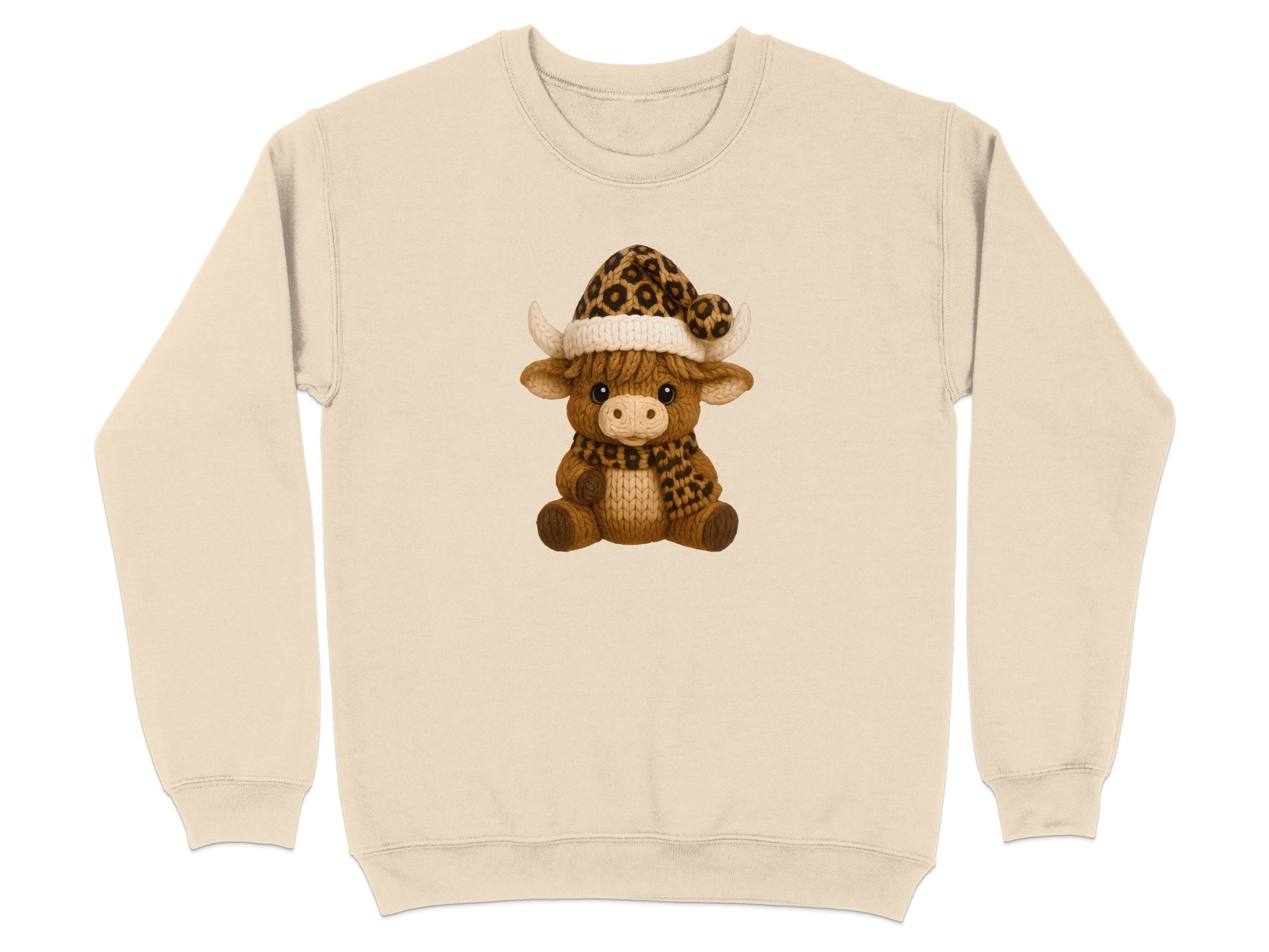 Cute Highland Cow Sweatshirt with Hat and Scarf Design
