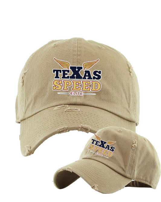 Texas Speed Elite-Embroidered Distressed Dad Hat- Khaki