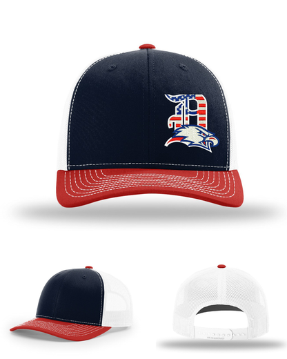 Dawson Baseball- D Eagles Flag Logo- Richardson 112 Trucker Hat
