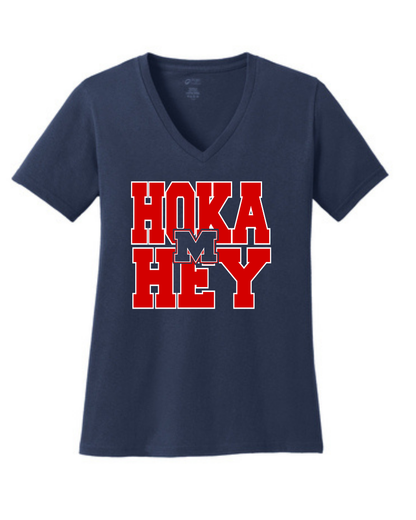Manvel Football- Hoka Hey Ladies Vneck Cotton Tee