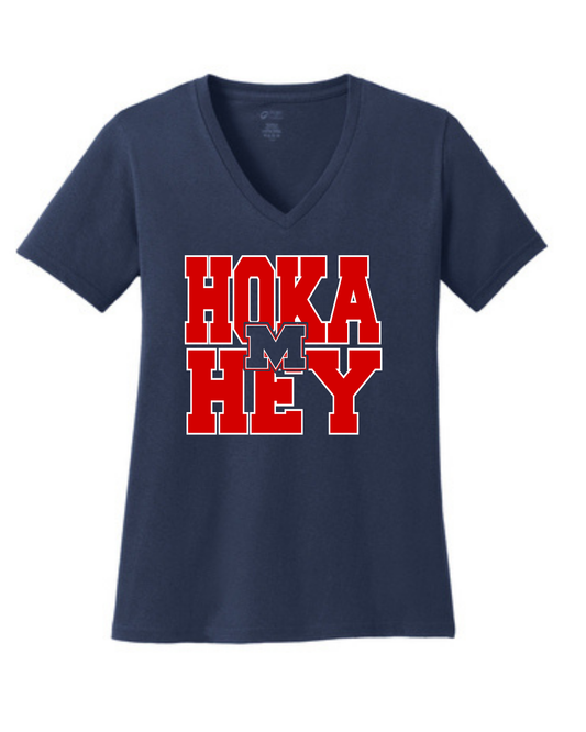 Manvel Football- Hoka Hey Ladies Vneck Cotton Tee