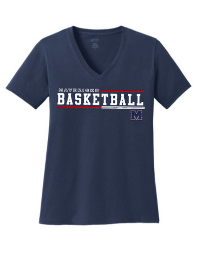 Manvel Basketball- Mavericks Basketball Ladies Vneck Cotton Tee