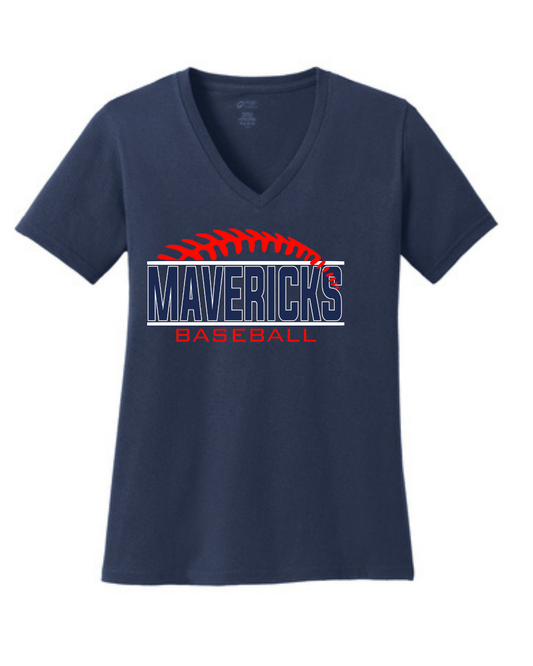Manvel Baseball- Manvel  Baseball Ladies Vneck Cotton Tee